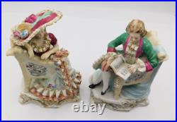 A Pair Vintage Antique German Porcelain Figurines of a Young Couple with Chairs