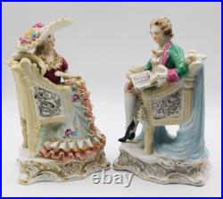 A Pair Vintage Antique German Porcelain Figurines of a Young Couple with Chairs
