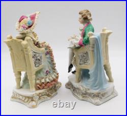 A Pair Vintage Antique German Porcelain Figurines of a Young Couple with Chairs