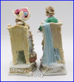 A Pair Vintage Antique German Porcelain Figurines of a Young Couple with Chairs