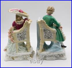 A Pair Vintage Antique German Porcelain Figurines of a Young Couple with Chairs A Pair Vintage Antique German Porcelain Figurines of a Young Couple with Chairs