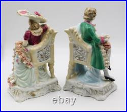 A Pair Vintage Antique German Porcelain Figurines of a Young Couple with Chairs