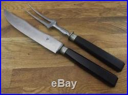 A+ antique Ebony German carving set RAZOR SHARP Carbon Steel knife & fork VTG