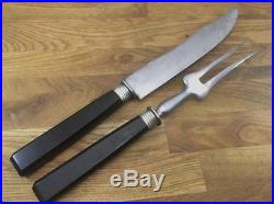 A+ antique Ebony German carving set RAZOR SHARP Carbon Steel knife & fork VTG