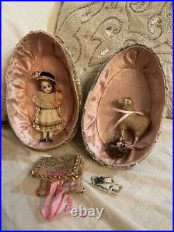 All Bisque Antique French Mignonette Doll With Presentation Egg And Accessories