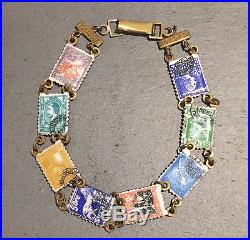 Amazing 1938 Enamel Postage Stamp Souvenir Charm Bracelet Antique Vtg German