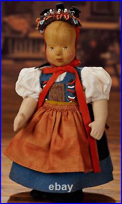 Anna Fehrle Antique German Hand-Carved Doll with Beaded Coiffe