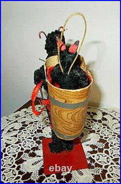 Ant. German Christmas Krampus+childswitch & Chainwood/chenille/mache Ornament
