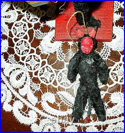 Ant. German Christmas Krampus+childswitch & Chainwood/chenille/mache Ornament