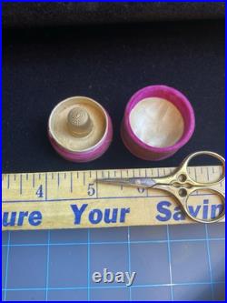 Antique 10K Solid Gold Thimble in Original Case & Vintage German Sewing Scissors Antique 10K Solid Gold Thimble in Original Case & Vintage German Sewing Scissors