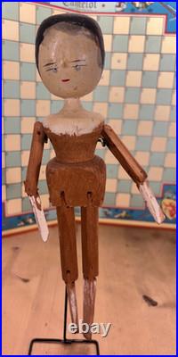 Antique 12 German Handcarved Wooden Grodnertal Doll Fully Jointed