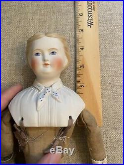 Antique 14 1870 Kling German Parian China Doll Red Leather Boots Molded Collar