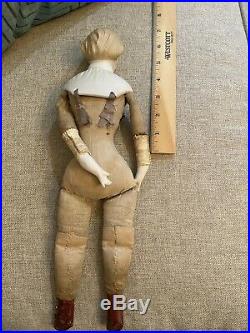 Antique 14 1870 Kling German Parian China Doll Red Leather Boots Molded Collar