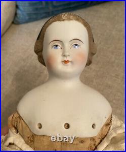 Antique 16 Alice In Wonderland Parian Doll With Rare Brown Hair Antique Clothes