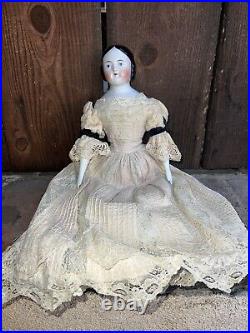 Antique 16 German Covered Wagon China Head Doll 1850s Blue Eyes Lovely Costume Antique 16 German Covered Wagon China Head Doll 1850s Blue Eyes Lovely Costume