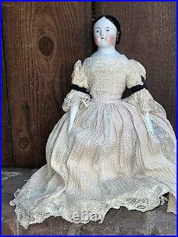 Antique 16 German Covered Wagon China Head Doll 1850s Blue Eyes Lovely Costume Antique 16 German Covered Wagon China Head Doll 1850s Blue Eyes Lovely Costume