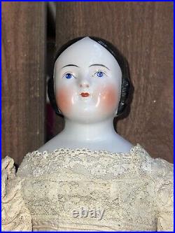 Antique 16 German Covered Wagon China Head Doll 1850s Blue Eyes Lovely Costume Antique 16 German Covered Wagon China Head Doll 1850s Blue Eyes Lovely Costume