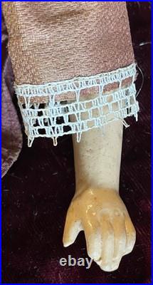 Antique 16 German Gorgeous Papermache Doll With Nice Orig Body, Outfit & Wig