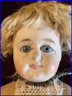 Antique 16 German Gorgeous Papermache Doll With Nice Orig Body, Outfit & Wig