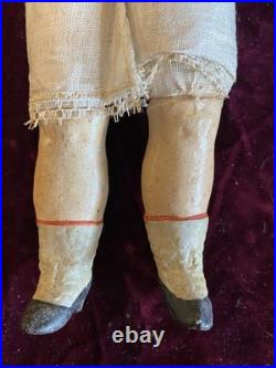 Antique 16 German Gorgeous Papermache Doll With Nice Orig Body, Outfit & Wig