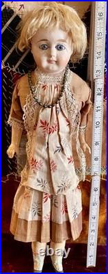 Antique 16 German Gorgeous Papermache Doll With Nice Orig Body, Outfit & Wig