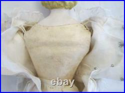 Antique 16 Parian Doll Orig. Leather Body Glass Eyes Beautiful Satin Dress