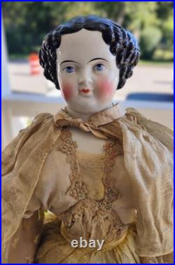 Antique 1850's 23 German China Doll Head Flat Top Covered Wagon Style Unmarked
