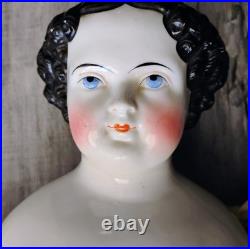 Antique 1850's 23 German China Doll Head Flat Top Covered Wagon Style Unmarked