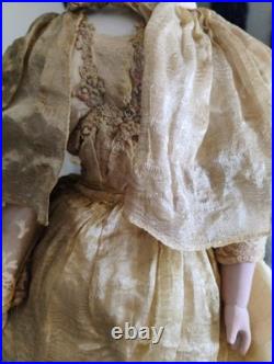 Antique 1850's 23 German China Doll Head Flat Top Covered Wagon Style Unmarked