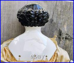 Antique 1850's 23 German China Doll Head Flat Top Covered Wagon Style Unmarked