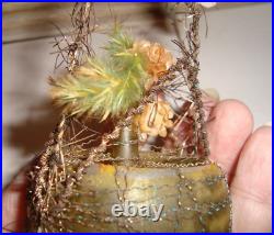 Antique 1880s RARE German Glass Ornament Wire Wrapped Floral Vase Christmas