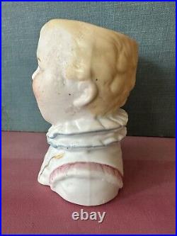 Antique 1890s Germany bisque crying piano baby child novelty match vase Antique 1890s Germany bisque crying piano baby child novelty match vase
