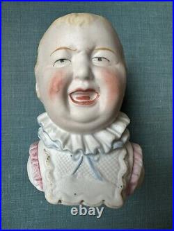 Antique 1890s Germany bisque crying piano baby child novelty match vase Antique 1890s Germany bisque crying piano baby child novelty match vase