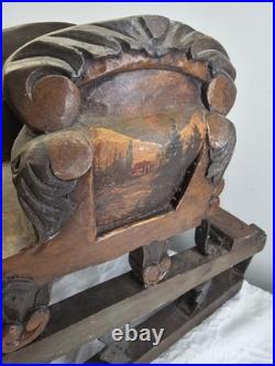 Antique 1920s Austrian German Hand Carved Painted Wood Figure Iron Sleigh Sled