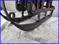 Antique 1920s Austrian German Hand Carved Painted Wood Figure Iron Sleigh Sled