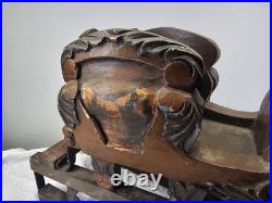 Antique 1920s Austrian German Hand Carved Painted Wood Figure Iron Sleigh Sled