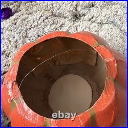 Antique 1930s German Paper Mache Halloween Jack O' Lantern Pulp Pumpkin Bucket