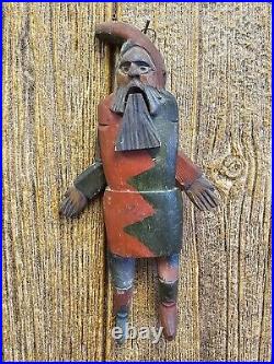 Antique 19th Century German Hand Carved Gnome Jumping Jack Santa Ornament