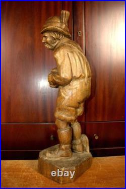 Antique 21.5 Hand Carved Wood German Old Man Beer + Dog Figure Statue Figurine