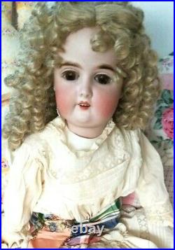 Antique 24Gebruder Kuhnlenz165 Bisque Doll &Drop Waist Dress Ribbon Work Flower