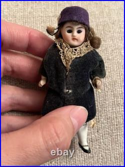 Antique 3.5 All Original All Bisque German Kling Dollhouse Doll Glass Eyes Antique 3.5 All Original All Bisque German Kling Dollhouse Doll Glass Eyes