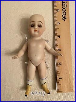 Antique 5.25 All Bisque Kestner 150 Doll With Yellow Boots As Is Displays Well