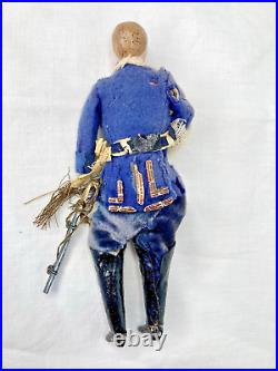 Antique 6 Bisque German Dollhouse Wounded Soldier Mustache, Orig. Outfit, Sword