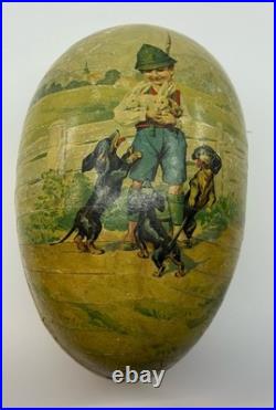 Antique 7.75 German Lithographed Papier Mache Easter Egg Candy Box c. 1895-1915