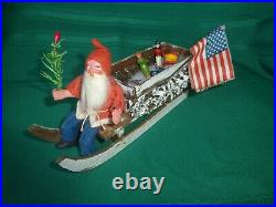 Antique 8 German Santa Loofah Sleigh WithToys Candy Container Christmas Reduced