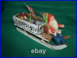 Antique 8 German Santa Loofah Sleigh WithToys Candy Container Christmas Reduced