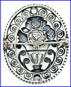 Antique 935 Silver German Jugendstil & Gemstone Brooch Theodor Fahrner Unsigned
