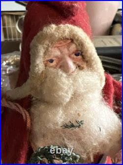 Antique 9 German Belsnickel Composite Face W Candy Mesh Bag & Wood Chip Body #D