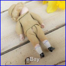 Antique All Bisque Doll 4 German Little Boy mold #31 32 Blue Glass Eyes Blonde