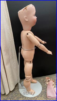 Antique Alt, Beck & Gottschalk #1362 German Bisque Doll 25 IN, Pierced Ears